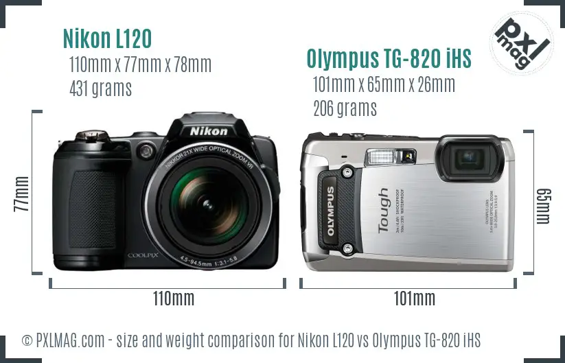 Nikon L120 vs Olympus TG-820 iHS size comparison
