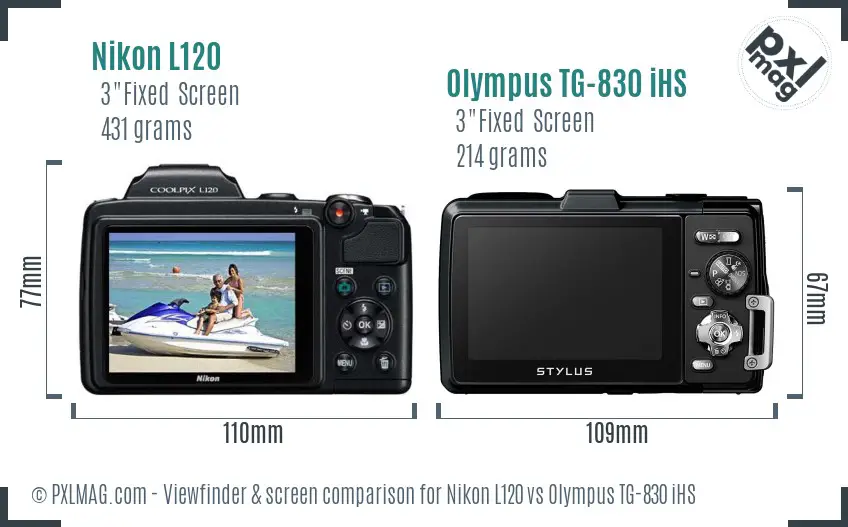 Nikon L120 vs Olympus TG-830 iHS Screen and Viewfinder comparison