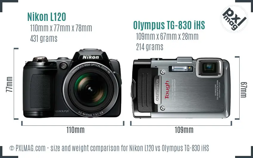 Nikon L120 vs Olympus TG-830 iHS size comparison