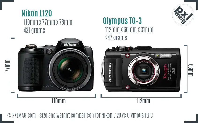 Nikon L120 vs Olympus TG-3 size comparison Nikon L120 vs Olympus TG-3 size comparison