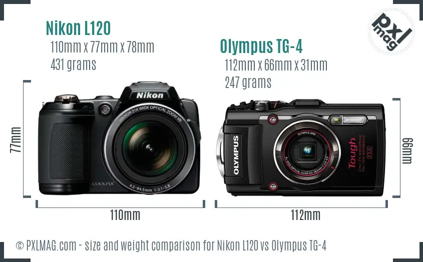 Nikon L120 vs Olympus TG-4 size comparison Nikon L120 vs Olympus TG-4 size comparison