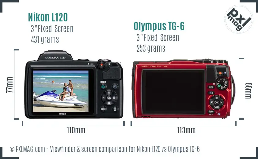 Nikon L120 vs Olympus TG-6 Screen and Viewfinder comparison