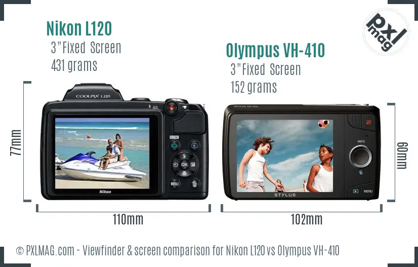Nikon L120 vs Olympus VH-410 Screen and Viewfinder comparison