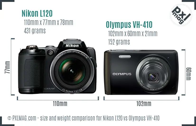 Nikon L120 vs Olympus VH-410 size comparison