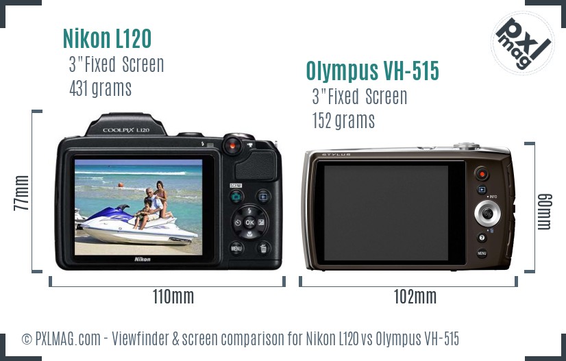 Nikon L120 vs Olympus VH-515 Screen and Viewfinder comparison