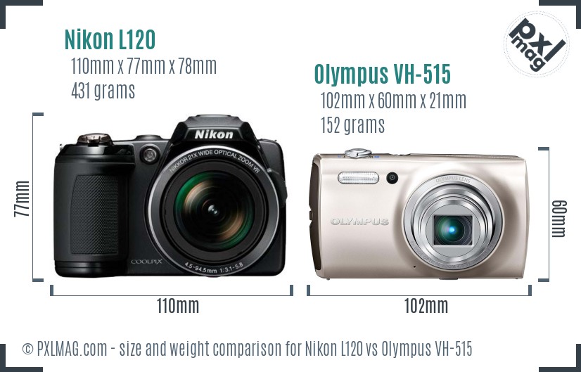 Nikon L120 vs Olympus VH-515 size comparison