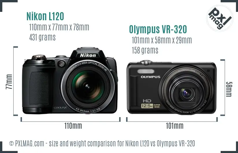 Nikon L120 vs Olympus VR-320 size comparison