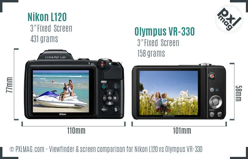 Nikon L120 vs Olympus VR-330 Screen and Viewfinder comparison