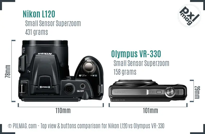Nikon L120 vs Olympus VR-330 top view buttons comparison