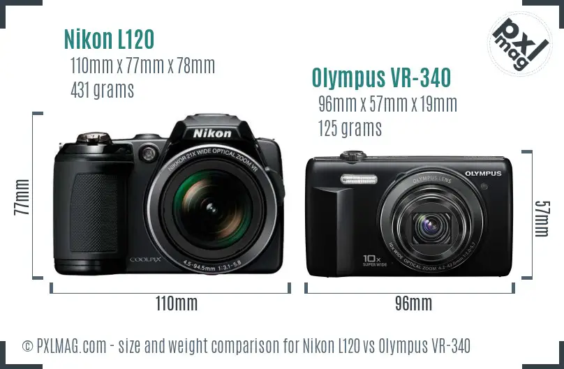 Nikon L120 vs Olympus VR-340 size comparison Nikon L120 vs Olympus VR-340 size comparison