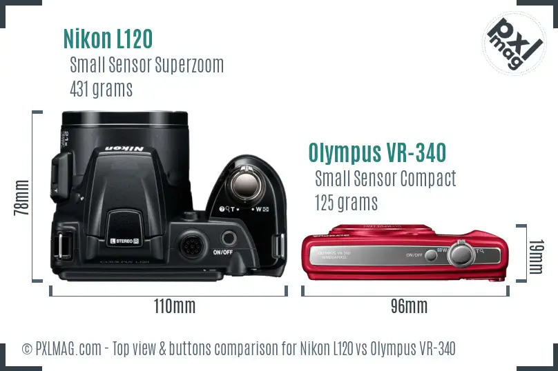 Nikon L120 vs Olympus VR-340 top view buttons comparison Nikon L120 vs Olympus VR-340 top view buttons comparison