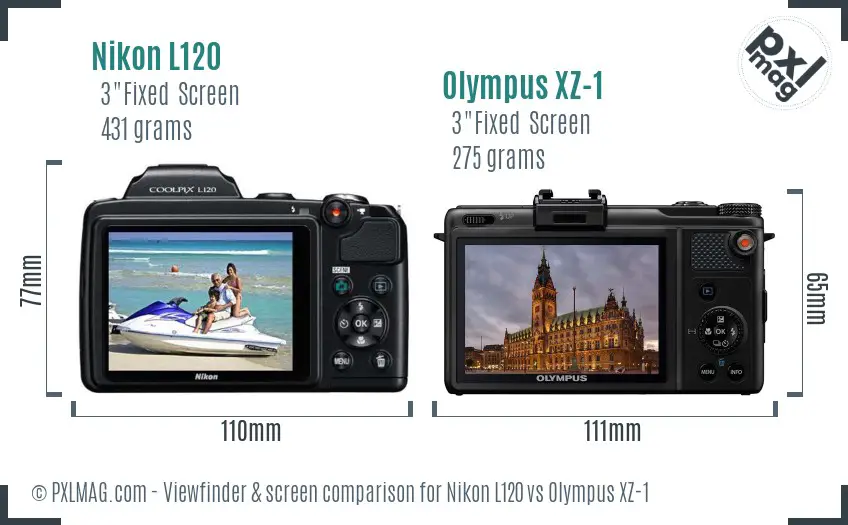 Nikon L120 vs Olympus XZ-1 Screen and Viewfinder comparison
