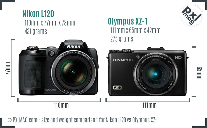 Nikon L120 vs Olympus XZ-1 size comparison Nikon L120 vs Olympus XZ-1 size comparison