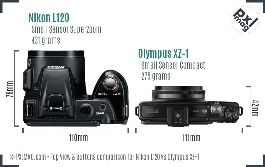 Nikon L120 vs Olympus XZ-1 top view buttons comparison