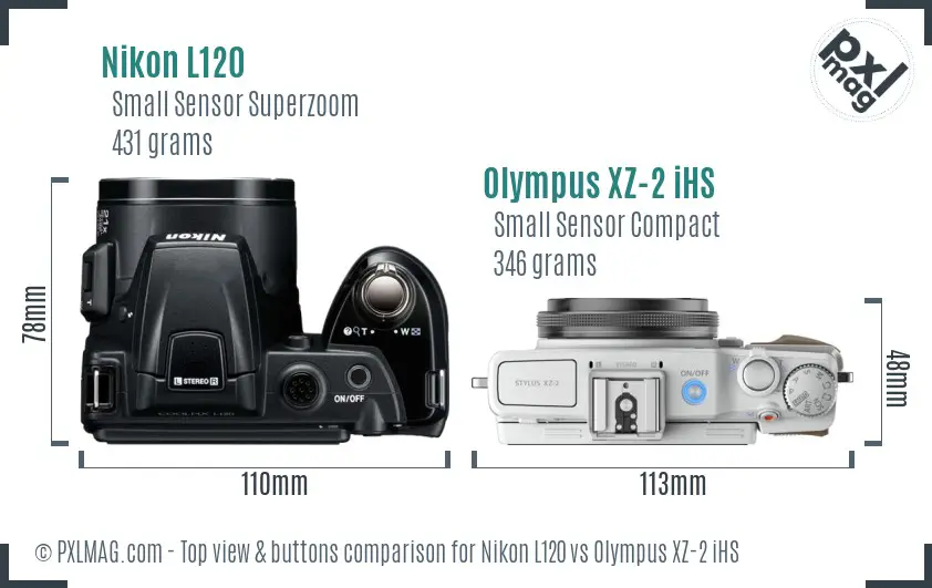 Nikon L120 vs Olympus XZ-2 iHS top view buttons comparison