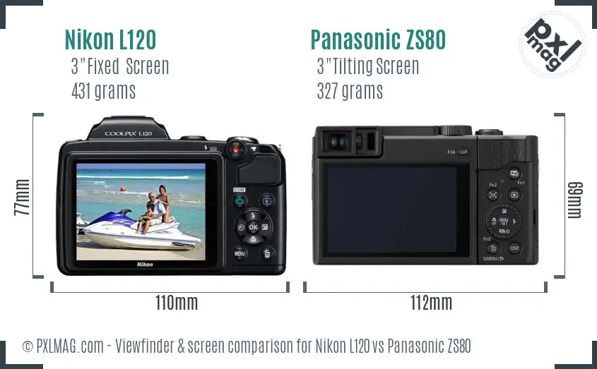 Nikon L120 vs Panasonic ZS80 Screen and Viewfinder comparison