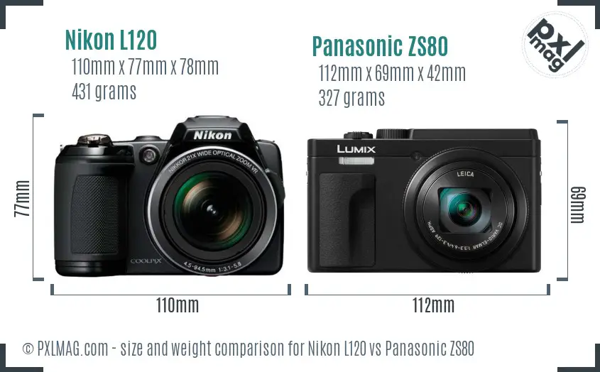 Nikon L120 vs Panasonic ZS80 size comparison