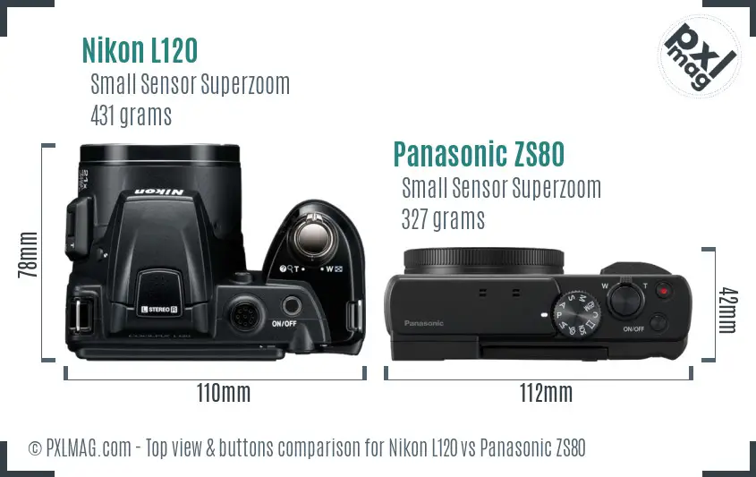 Nikon L120 vs Panasonic ZS80 top view buttons comparison