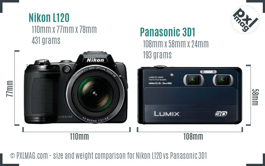Nikon L120 vs Panasonic 3D1 size comparison Nikon L120 vs Panasonic 3D1 size comparison