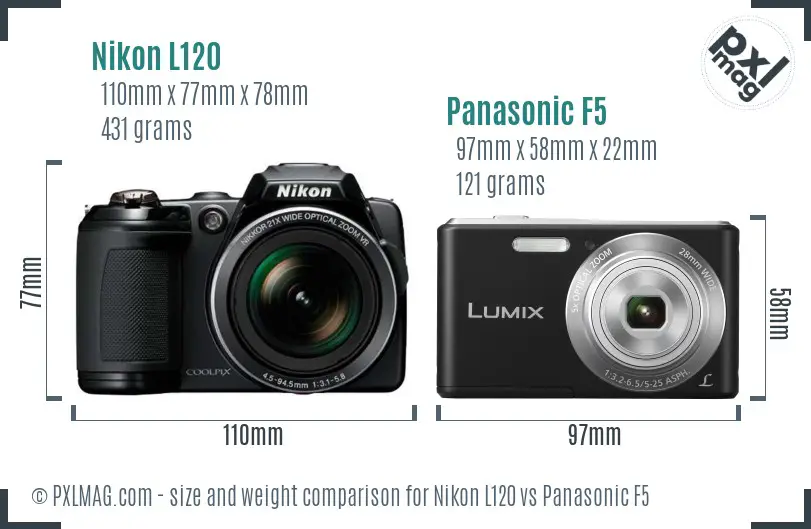 Nikon L120 vs Panasonic F5 size comparison
