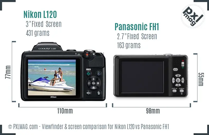 Nikon L120 vs Panasonic FH1 Screen and Viewfinder comparison