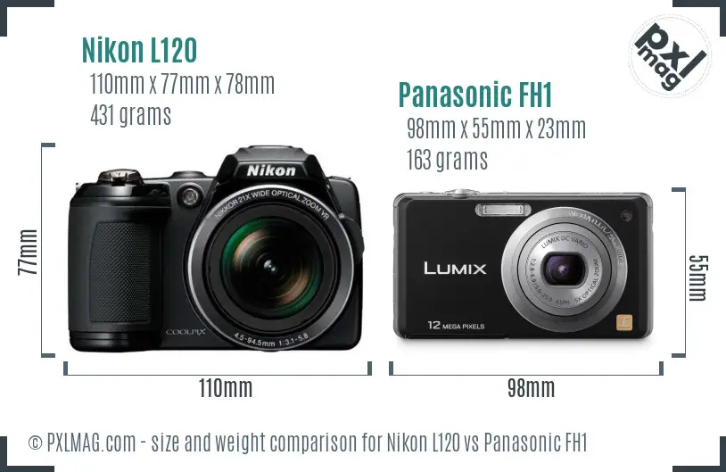 Nikon L120 vs Panasonic FH1 size comparison