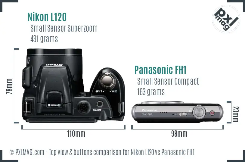 Nikon L120 vs Panasonic FH1 top view buttons comparison