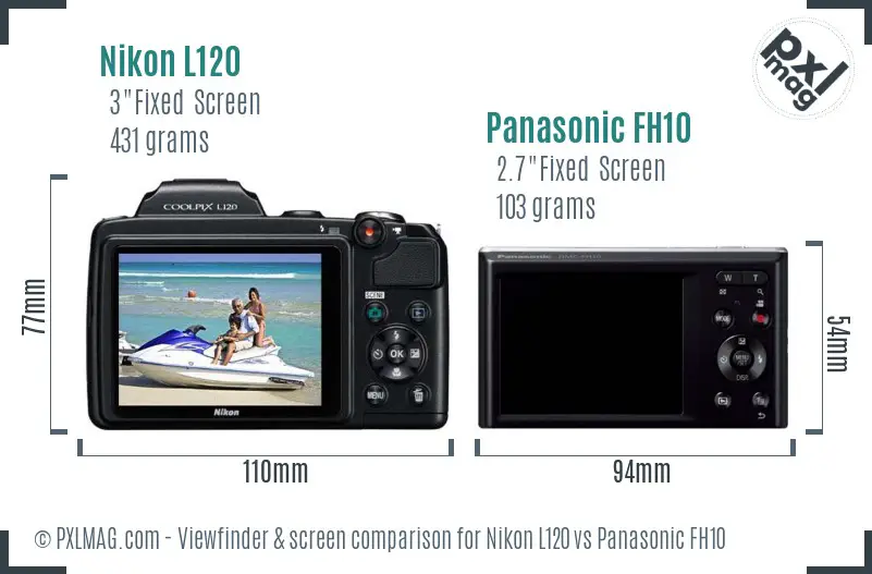 Nikon L120 vs Panasonic FH10 Screen and Viewfinder comparison