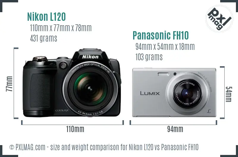 Nikon L120 vs Panasonic FH10 size comparison