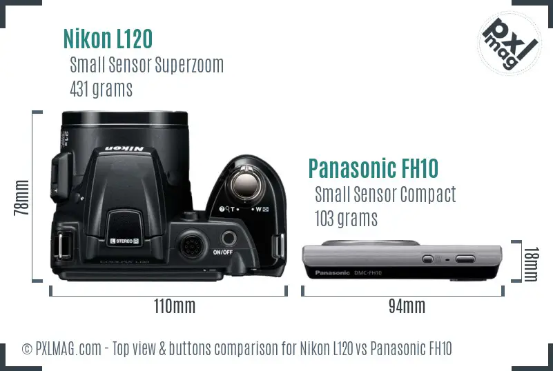 Nikon L120 vs Panasonic FH10 top view buttons comparison