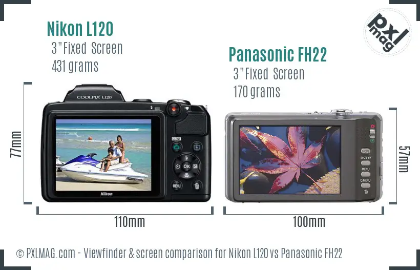 Nikon L120 vs Panasonic FH22 Screen and Viewfinder comparison