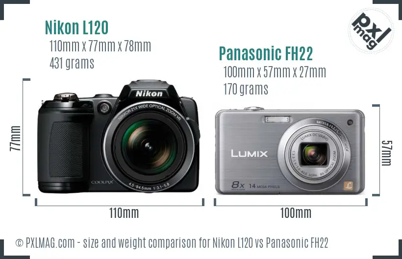 Nikon L120 vs Panasonic FH22 size comparison