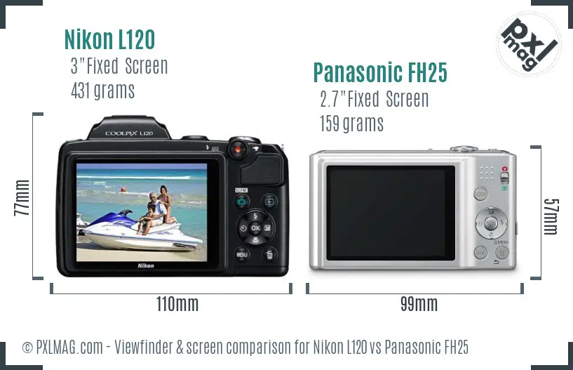 Nikon L120 vs Panasonic FH25 Screen and Viewfinder comparison