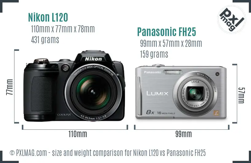 Nikon L120 vs Panasonic FH25 size comparison