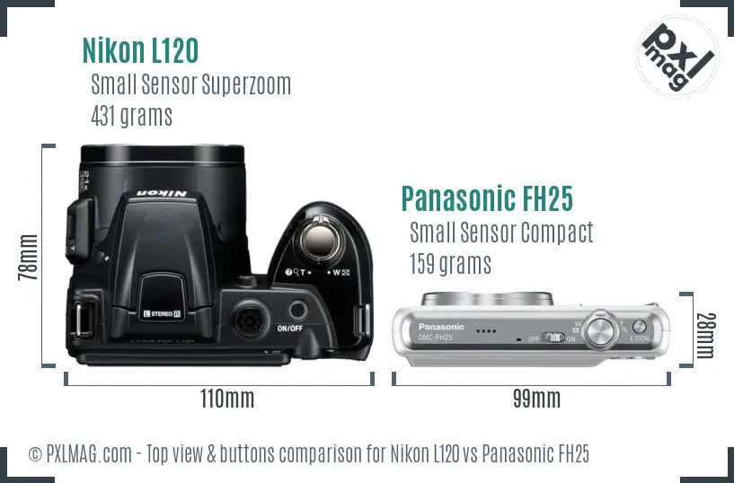 Nikon L120 vs Panasonic FH25 top view buttons comparison