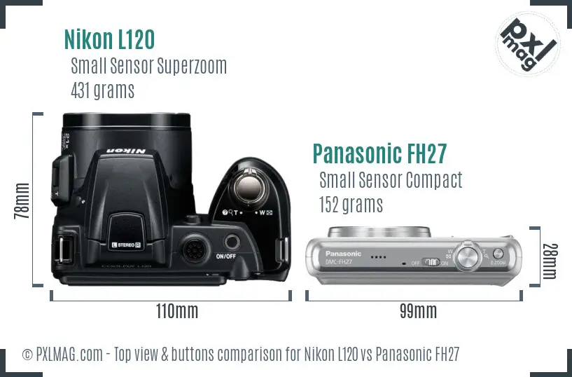 Nikon L120 vs Panasonic FH27 top view buttons comparison Nikon L120 vs Panasonic FH27 top view buttons comparison