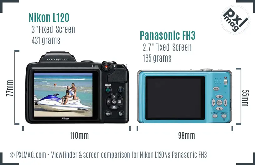 Nikon L120 vs Panasonic FH3 Screen and Viewfinder comparison