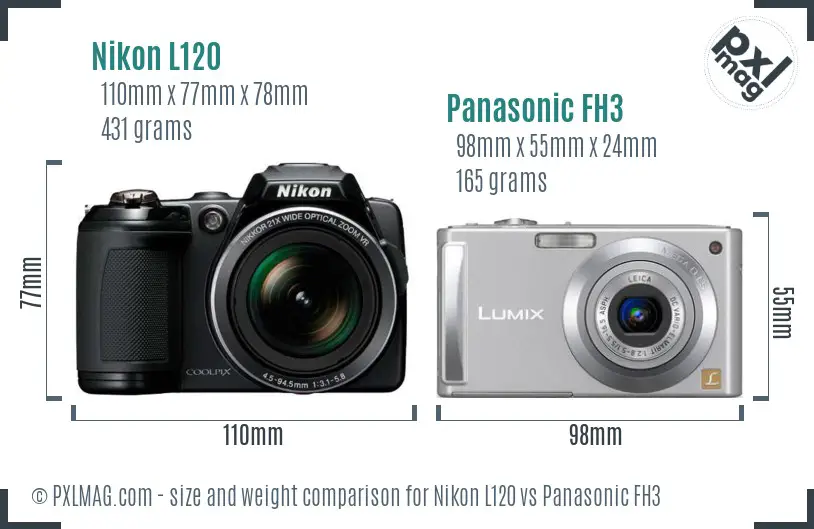 Nikon L120 vs Panasonic FH3 size comparison