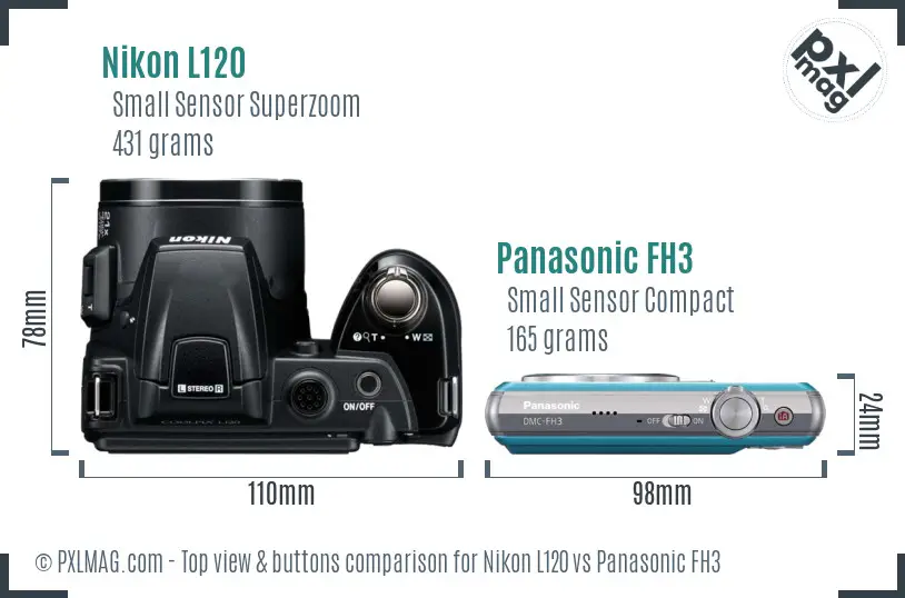 Nikon L120 vs Panasonic FH3 top view buttons comparison