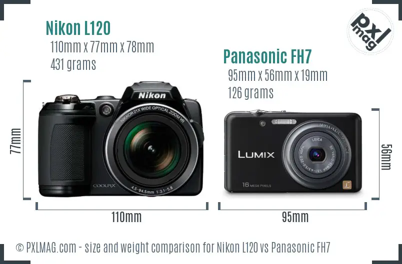 Nikon L120 vs Panasonic FH7 size comparison