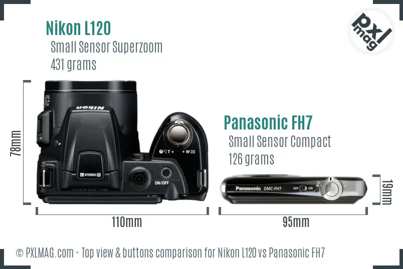 Nikon L120 vs Panasonic FH7 top view buttons comparison