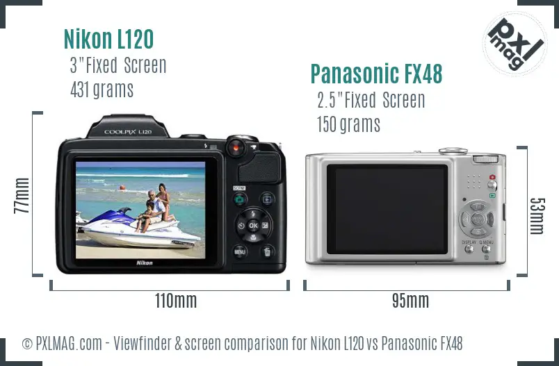 Nikon L120 vs Panasonic FX48 Screen and Viewfinder comparison