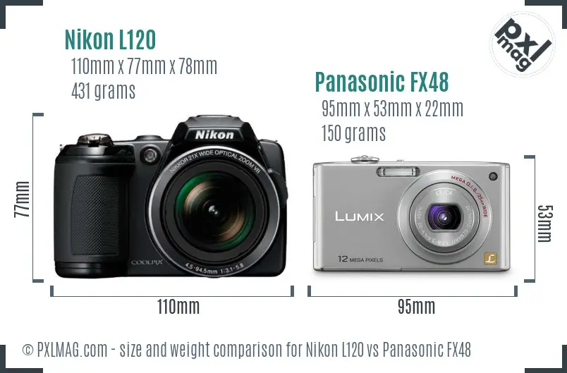 Nikon L120 vs Panasonic FX48 size comparison