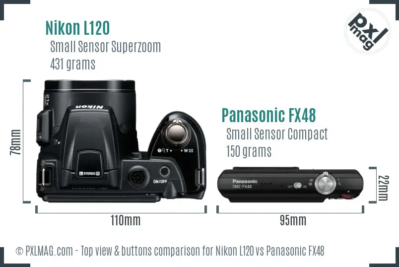 Nikon L120 vs Panasonic FX48 top view buttons comparison