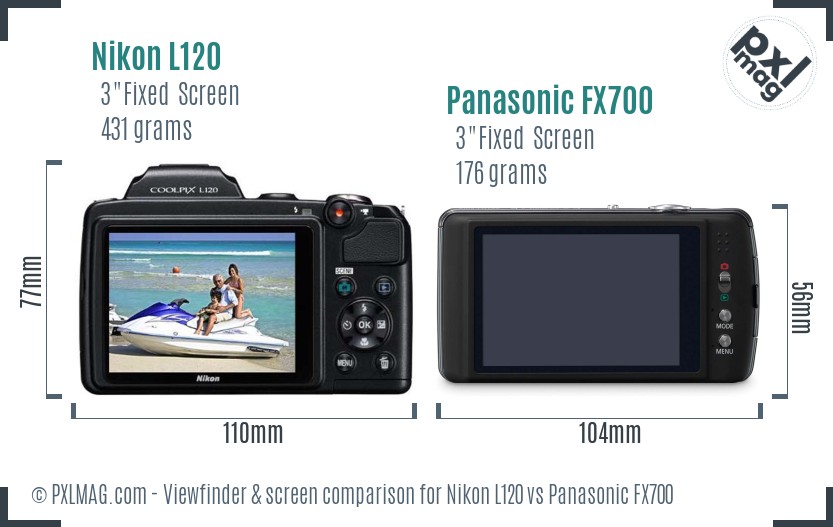 Nikon L120 vs Panasonic FX700 Screen and Viewfinder comparison
