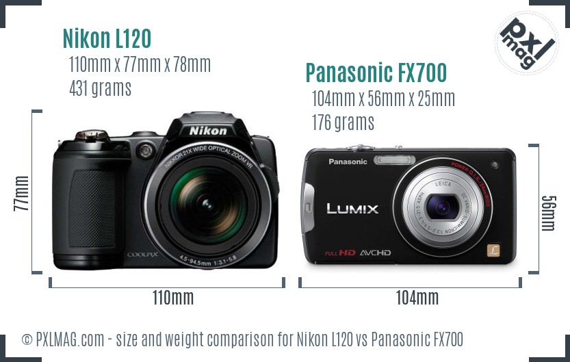 Nikon L120 vs Panasonic FX700 size comparison Nikon L120 vs Panasonic FX700 size comparison