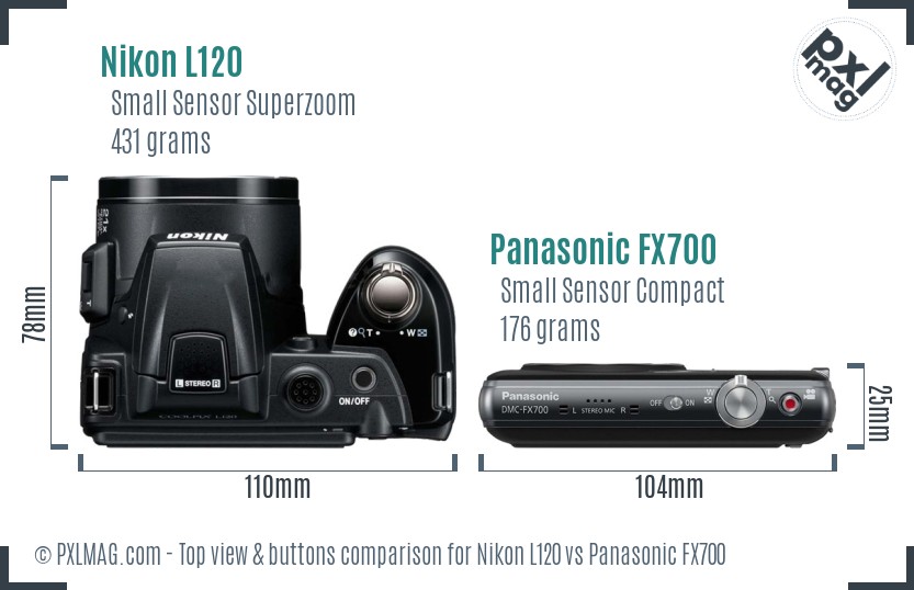 Nikon L120 vs Panasonic FX700 top view buttons comparison
