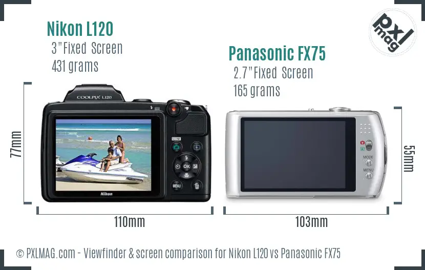 Nikon L120 vs Panasonic FX75 Screen and Viewfinder comparison
