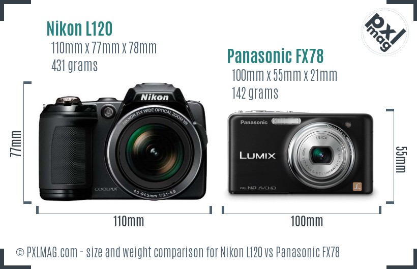 Nikon L120 vs Panasonic FX78 size comparison