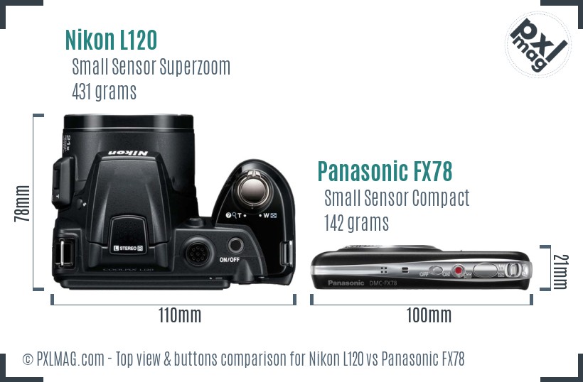 Nikon L120 vs Panasonic FX78 top view buttons comparison